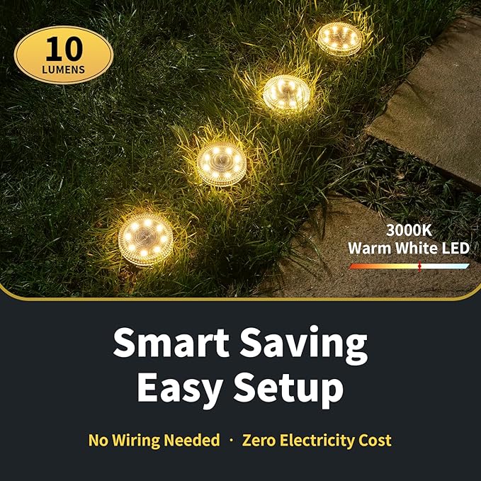 Glass Solar Pathway Lights with Wave Style, Modular-Design Waterproof In-Ground Light for Patio Pathway Lawn Yard Deck Walkway, Decorative Disk Lighting for Garden Bed, Warm White (2 Pack)