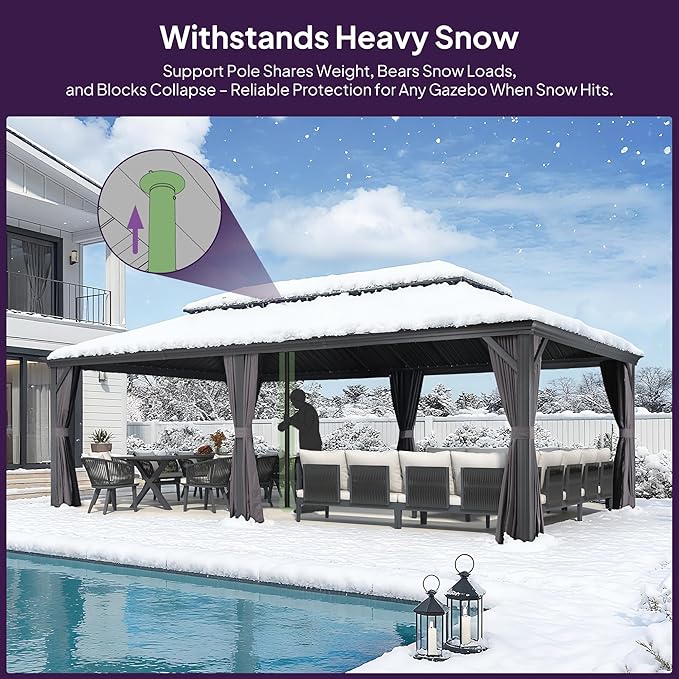 PURPLE LEAF Gazebo Snow Support Pole Adjustable Telescopic Heavy Duty Steel Brace to Prevent Snow Collapse (Extends 7.32 ft to 10.4 ft)