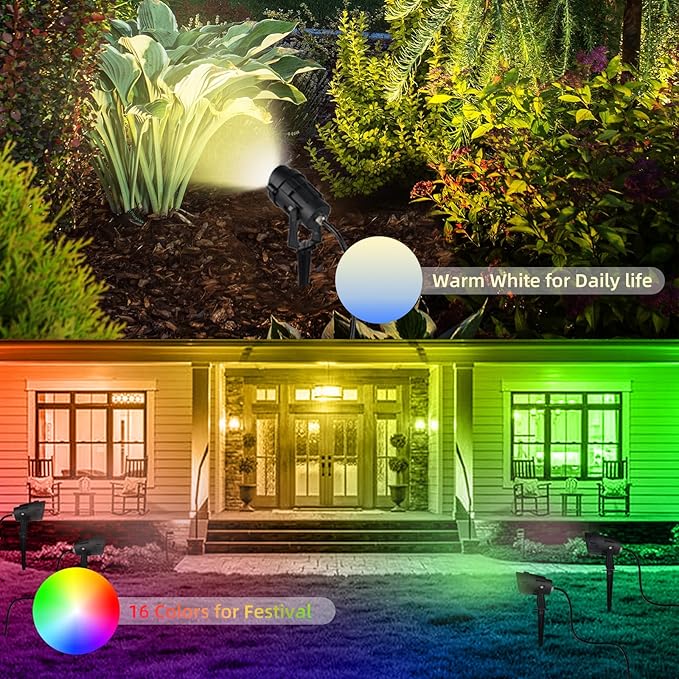 Spotlights Outdoor LED Spot Lights for Yard, 12W RGB Color Changing Landscape Lighting 120V Waterproof Spotlight with Plug & Remote for House Garden Path Tree Patio Lawn Decoration （2 Pack