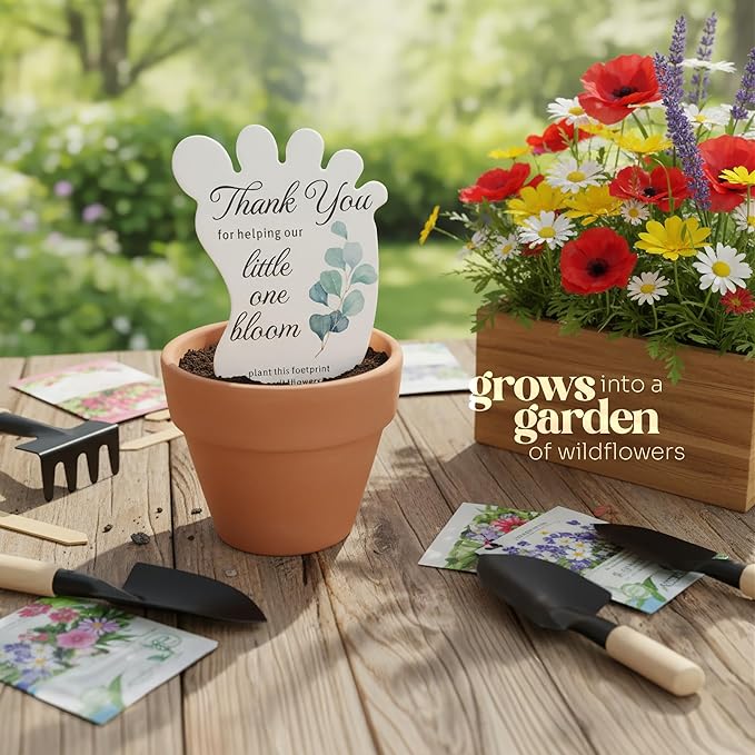 Baby Footprint Seed Paper – 24 pcs Green Baby Shower Favors for Guests with Wildflower Seeds, Writable & Plantable, Gender Reveal, Birthday Gifts for Guest