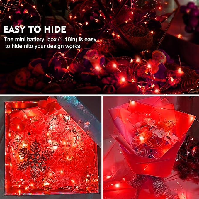 AIKEI 48 Pack LED Fairy Lights Battery Operated, Fairy String Lights 3 Modes Waterproof 7 Feet 20 Led Firefly Starry Lamps for Wedding Party Bedroom Garden Valentines Christmas Decoration Red