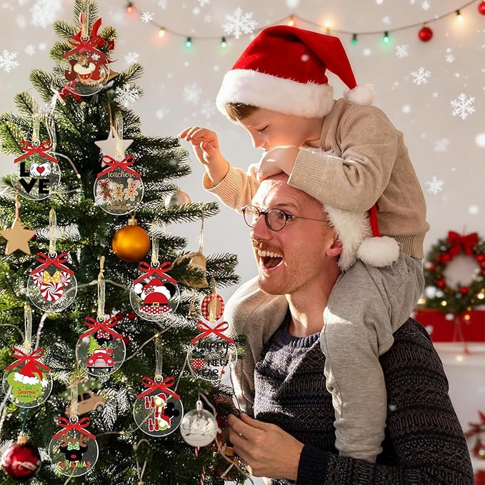 12 Transparent Round Acrylic Christmas Tree Decoration Sets for Holiday Party Decoration (12, Circle)
