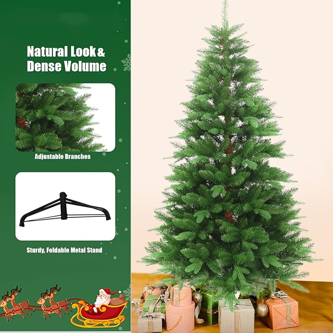 6FT Thick Artificial Christmas Tree with PE+PVC Mixed Branches, 1200+ Tips Snow Flocked Pine,UV Resistant for Outdoor Indoor Offices Home Holiday Christmas Decor