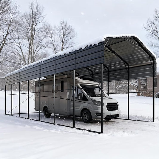 GREEN PARTY 14 x 35 ft Metal RV Carport Kits with Galvanized Steel Roof, Heavy Duty 2 Car Outdoor Car-Shed Canopy, Car Tent Metal Garage Shelter for RV, SUV, Truck, Tractors and Boats, Gray