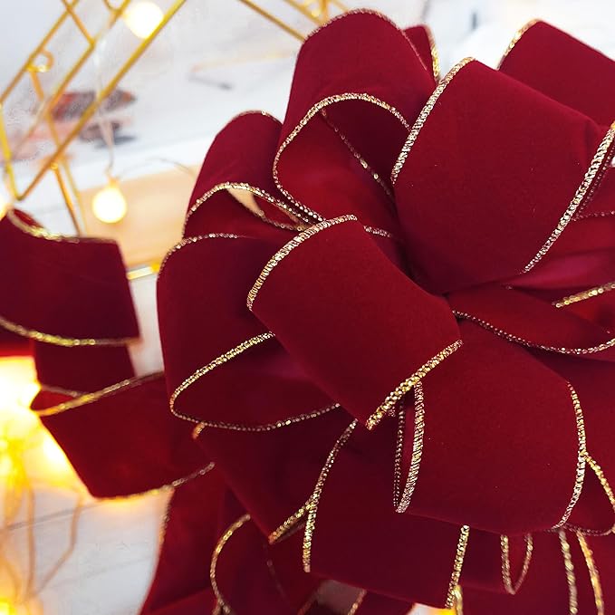 CT CRAFT LLC Red Wine Velvet Christmas Tree Topper Bow 11" with 4 Ribbon Streamers x 3 Yards Long Each for Holidy Elegant Fancy Home Décor Indoor
