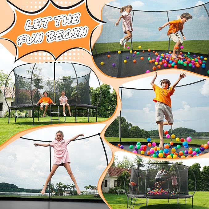 10FT 12FT 14FT 15FT 16FT Outdoor Trampoline with Enclosure Net, Heavy Duty Yard Trampolines, ASTM Approval Recreational Trampolines for Kids and Adults