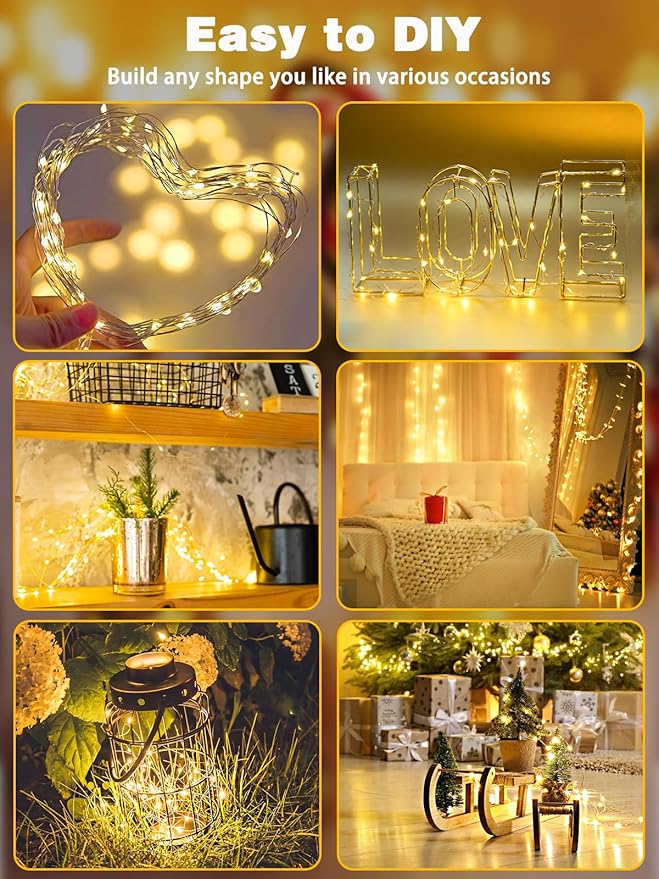 6 Pack 60LED Christmas Battery Operated Fairy Lights with Remote, 8 Modes String Lights with Timer, Dimmable, Memory Function, Waterproof Twinkle Lights for Outdoor Indoor Christmas Decor(Warm White)