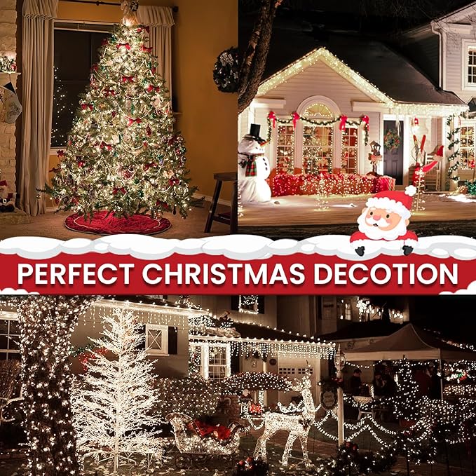 BHCLIGHT Extra-Long 165FT 500LED Christmas String Lights Outdoor/Indoor, Timer & Memory & 13 Modes, Cool White String Lights Waterproof Green Wire Tree Lights for Xmas Holiday Party