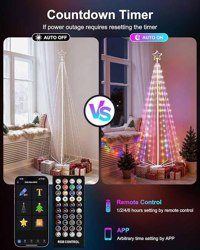 Smart Christmas Cone Tree LED Light, 12ft 832 LED Music Sync with Remote APP and Local Control, Pattern and Text Displayable, 16 Million Colors Light Show Tree for Indoor Outdoor Decorations
