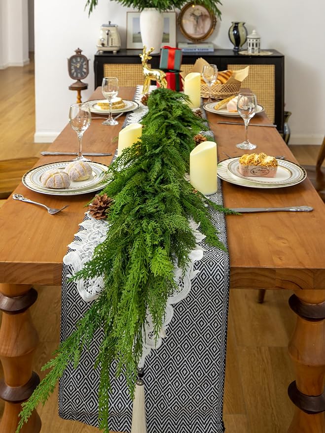 6FT Cedar Garland Realistic Faux Pine Cypress Garland for Mantle Stairs Fireplace Table Front Door Wall Indoor Outdoor Christmas Xmas Decor Holiday Decorations