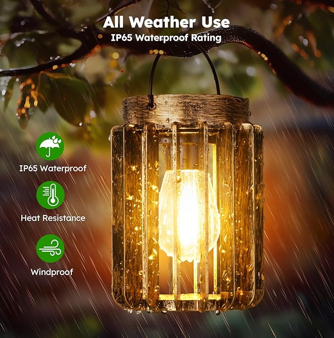 Solar Lanterns Outdoor Waterproof, Brighter Up to 12 Hrs Outdoor Hanging Solar Lights, Outside Hanging Lanterns for Garden Porch Patio Yard Decor, Gifts for Women Mom Father 2 Pack
