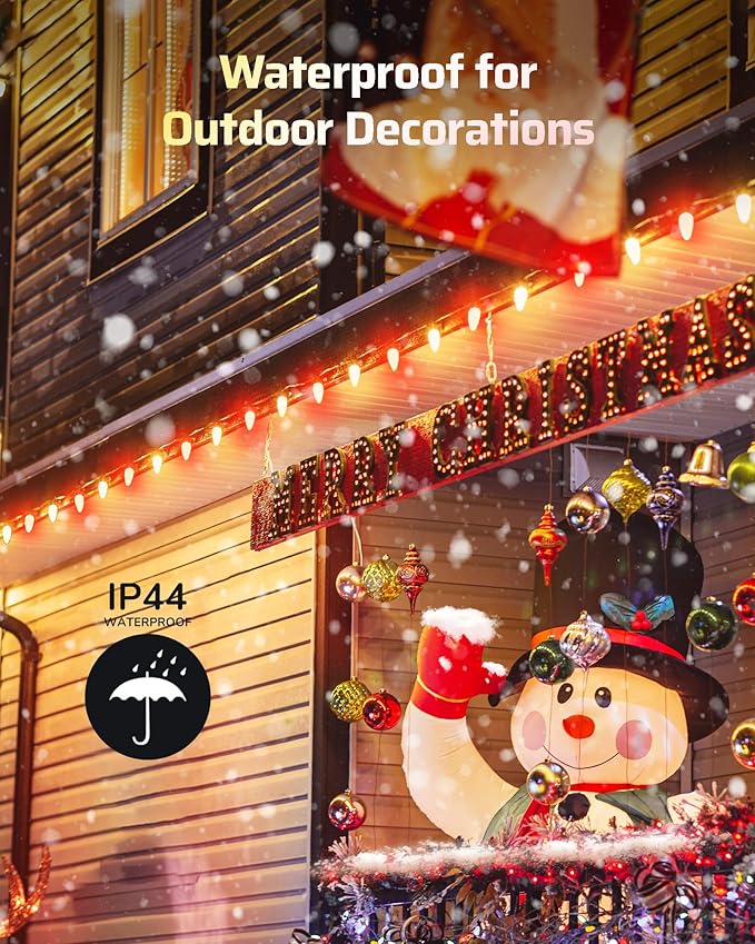 DEWENWILS C9 Red & White Christmas Lights, 33.3ft 50 LED String Lights Waterproof, Indoor/Outdoor Xmas Bulb Light with Hook for House, Xmas Tree, Patio, Garden, Yard, Porch, Green Wire, UL Listed