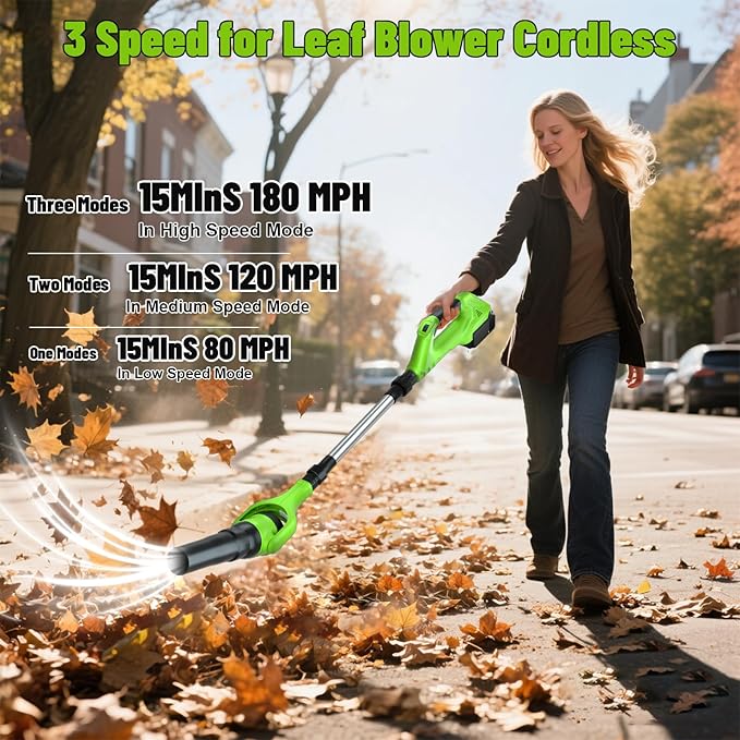 Leaf Blower Cordless, 40V Electric Leaf Blower Cordless with 2 Batteries, Adjustable 300¡Æ Multi-Angle Rotation Nozzle 3 Speed Modes 500CFM/180MPH for Lawn Care, Patio, Dust, Leaves, Yard, Car, Gutter