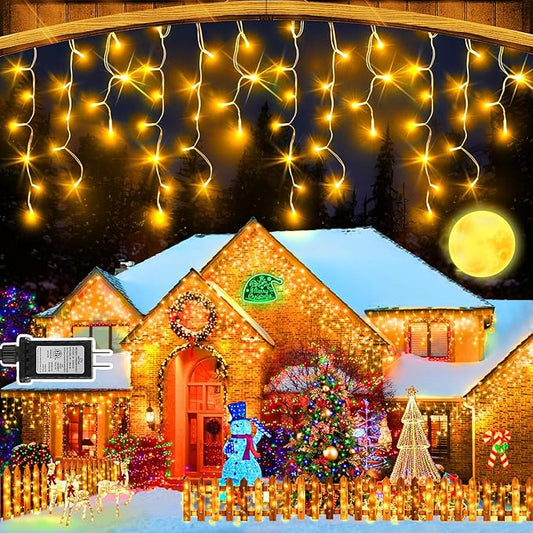 SAUIRS 100FT 960 LED Christmas Lights Outdoor Decorations with 180 Drops Timer 8Mode Curtaing String Lights Waterproof Plug in Fairy Lights for Indoor,Xmas,Party,Patio,Window,Trees Decor(Warm White)