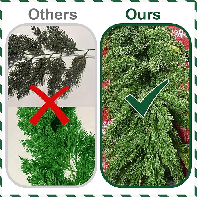 6.2FT Real Touch Christmas Cedar Garland Artificial Realistic Thick and Lush Faux Green Pine Garlands, Christmas Garland for Mantle, Fireplace, Table, Outdoor Indoor Christmas Decorations