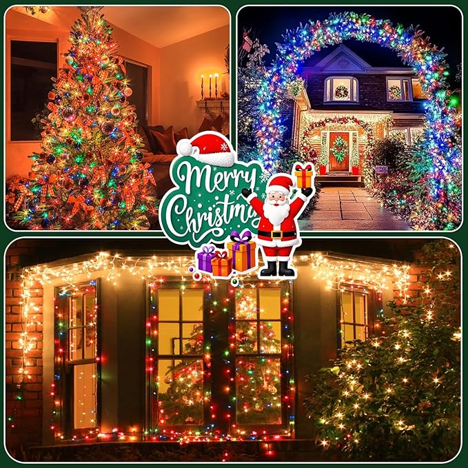 Connectable 240LED 88Ft 13Modes Christmas String Lights Indoor Outdoor | Extendable Green Wire Christmas Tree Lights with Timer | Twinkle Fairy Light Plug in for Xmas Tree (Multicolor)
