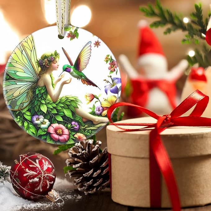 Christmas Ornaments, 3.5 Inch Ceramic Fairy Hanging Ornament, Christmas Tree Ornaments, Gifts for Wife, Xmas Gifts, Unique Gift Idea, Perfect for Holiday Party, Tree, Window, Wall Decor