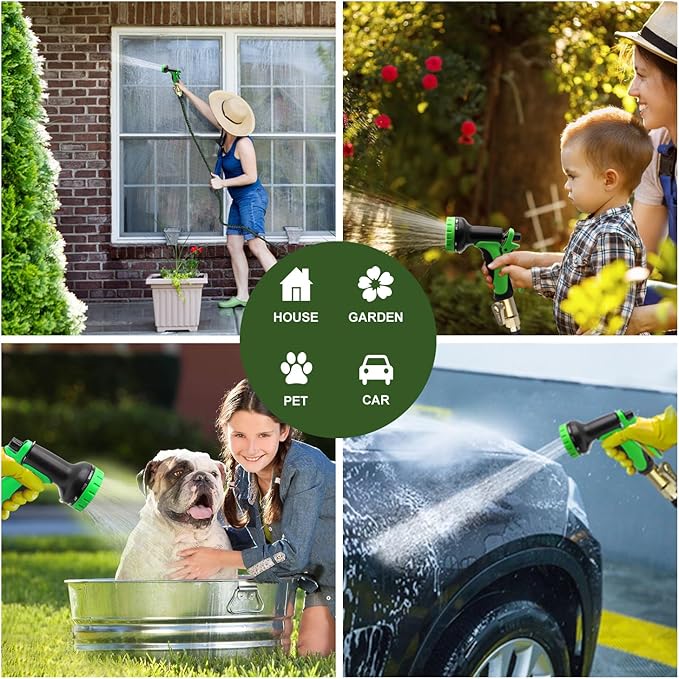 Expandable Garden Hose 50 FT, Water Hose with 10-Function High-Pressure Spray Nozzle, Heavy Duty Flexible Hose, 3/4 Solid Brass Fitting