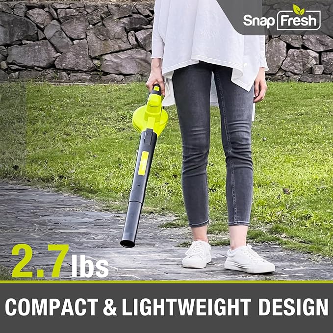 SnapFresh 20V Leaf Blower Cordless - 4.0Ah Battery Electric Leaf Blower with Fast Charger - Lightweight & 2-Speed - Battery Powered Leaf Blowers for Lawn Care, Patio Yard Sidewalk - 130 MPH 140 CFM