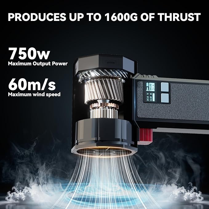 Oversize Turbo Dryer Blower for Car, Thrust up to 3.5LB, Maximum Power 750W & 64MM Super Electric Cordless Leaf Blower, for Patio Lawn Care and Car Drying
