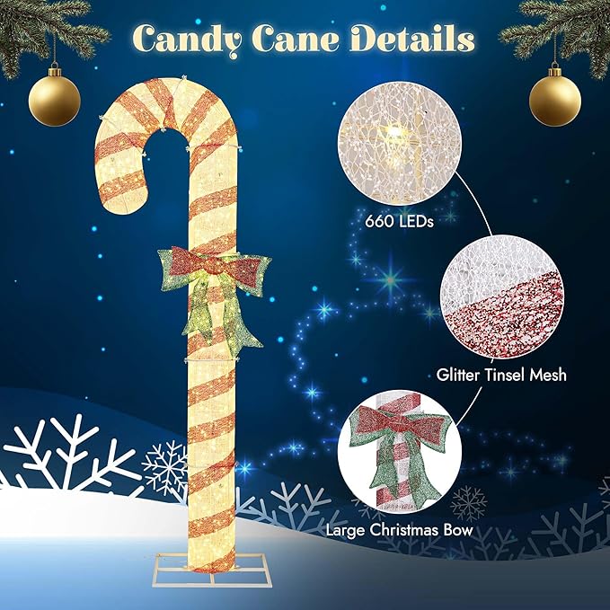 Yescom 2-Packs 8FT Pre-Lit 660LED Christmas Candy Cane Giant 3D Lighted Outdoor Yard Decorations with Timer Function, Xmas Holiday Display Outside Large Lighting Show