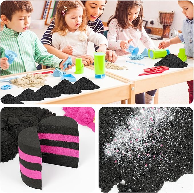 NiToy FlexiSand 11 Lbs Moldable Self-Sticking Sand,Never Dries Out-Fun for 3 Years and up Kids Bulk Refill for Sensory Sand Box Toys,Ideal for Shaping, Squeezing, Scooping and Rolling (5kg, Black)