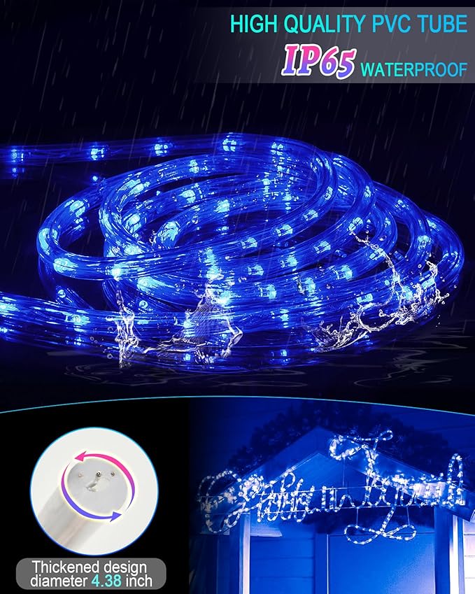 Coroor Rope Lights Outdoor Waterproof Christmas 100ft 720 LED, Flexible Connectable Tube Lights, String Lights Decorative Lighting for Garden Patio Pool Tree Bedroom Xmas Decor (Blue)