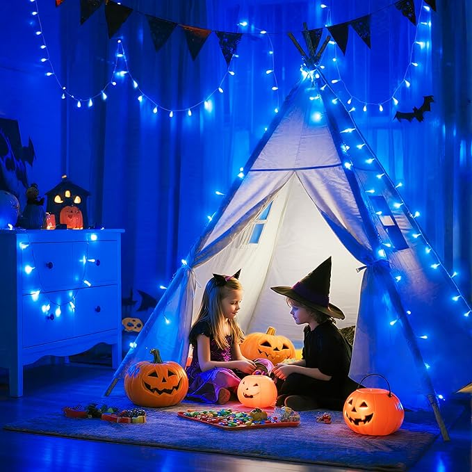 JMEXSUSS 600 Blue LED Christmas Lights Outdoor Waterproof 168ft Blue String Tree Lights Indoor Plug in 8 Modes for Bedroom Fireplace Halloween Party Xmas Christmas Decorations