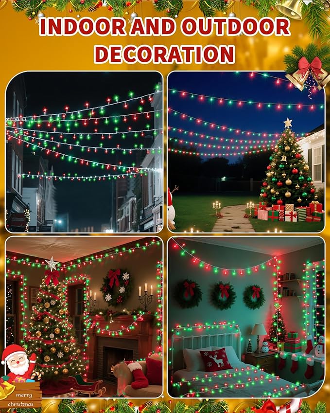 Christmas Lights String Outdoor Indoor, 1200 LED 403FT Red Green Xmas Tree Decorations Lights, Plug in Twinkle Fairy Light with Remote Timer Dimmable for Room Yard Holiday Party Wedding Camping Decor
