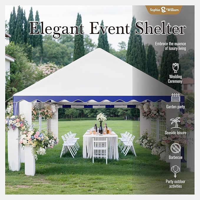 Tents for Parties Party Tent 16x20 ft, Outdoor Canopy Carpas para Fiestas Heavy Duty, Large Waterproof Patio Event Wedding Tent White & Blue with Sidewalls Walls for Backyard