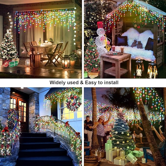 Christmas Lights Outdoor, 98FT 900LED Ice Lights for Outside, Ice String Lights with 8 Modes, Waterproof Timer Memory Hanging Light for Eaves Party Yard Garden(Multicolor)