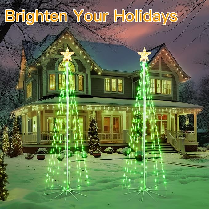 Ollny Christmas Tree Lights, 6FT 170 LED Warm White and Green Outdoor String Lights 8 Modes Timer Function IP65 Waterproof Star Light for Indoor Outside House Yard Xmas Decorations
