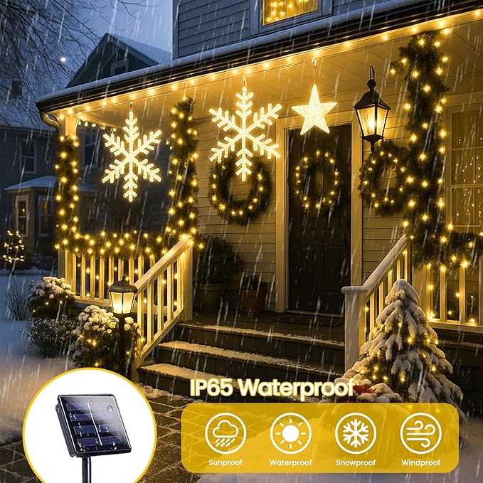 4 Pack 180FT Solar String Lights for Outside, Super Bright 320 LED Solar Christmas Lights Outdoor Waterproof with 8 Modes, Green Wire Solar Twinkle Fairy Lights for Xmas Tree Party Yard (Warm White)