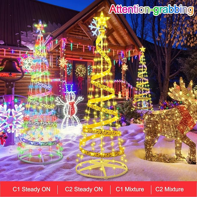 6 FT 180 LED Christmas Tree with Lights, Outdoor Christmas Cone Tree with 8 Modes Timer Remote Waterproof, Christmas Tree Lightshow for Indoor Outside Yard Porch Xmas Decorations, Multicolor