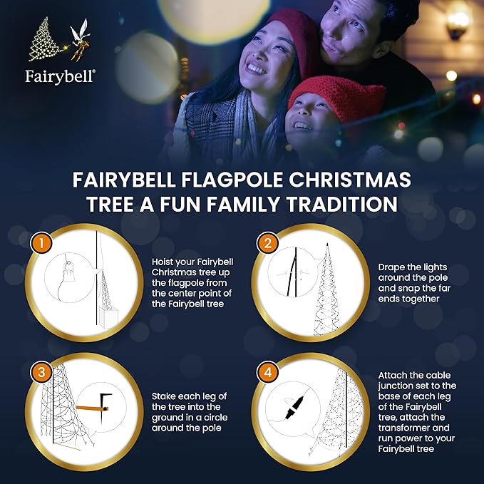 Fairybell - Flagpole LED Christmas Tree - Outdoor Christmas Decorations - Smart Magic - 864 LED Tree - 13ft - Suitable for Existing Flagpoles - Outdoor Lighting