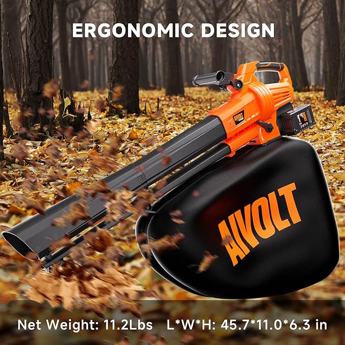 AIVOLT 40V Cordless Leaf Blower and Vacuum Mulcher Combo, Leaf Vacuum Cordless with 40L Bag, Brushless Motor, 2 * 4.0Ah Batteries for Effortless Lawn Cleanup