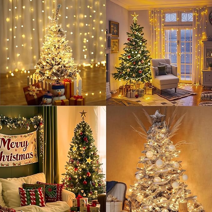 200LED 60FT Warm White LED Christmas Tree String Lights Outdoor Waterproof Twinkle Lights for Bedroom with 8 Modes Memory Function & Timer Plug in Xmas for House Holiday Indoor Decorations