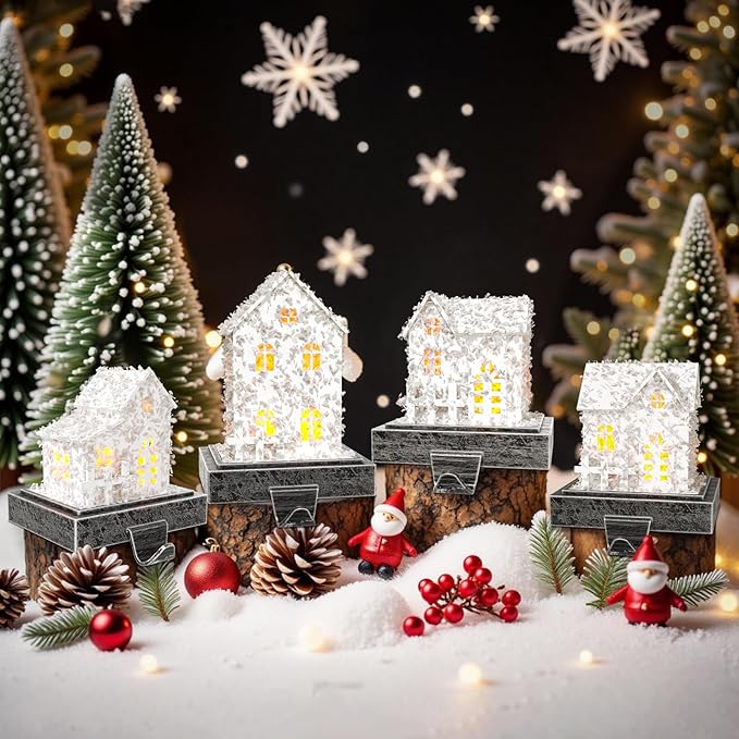 Stocking Holders for Mantle and Garland Hanger, 4-Piece Resin Fireplace Hooks with LED Lights, Perfect for Christmas décor and Holiday Party setups