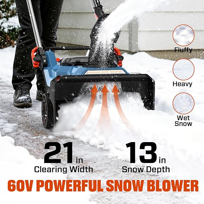 SENIX 60V 21 Auger-propelled Cordless Snow Blower, Steel Auger, 3500W Brushless Motor, Heated Handle,13 Depth, 45FT Throw Distance, LED Lights, 16000mAh Batteries & Dual Port Charger,1200lbs/min