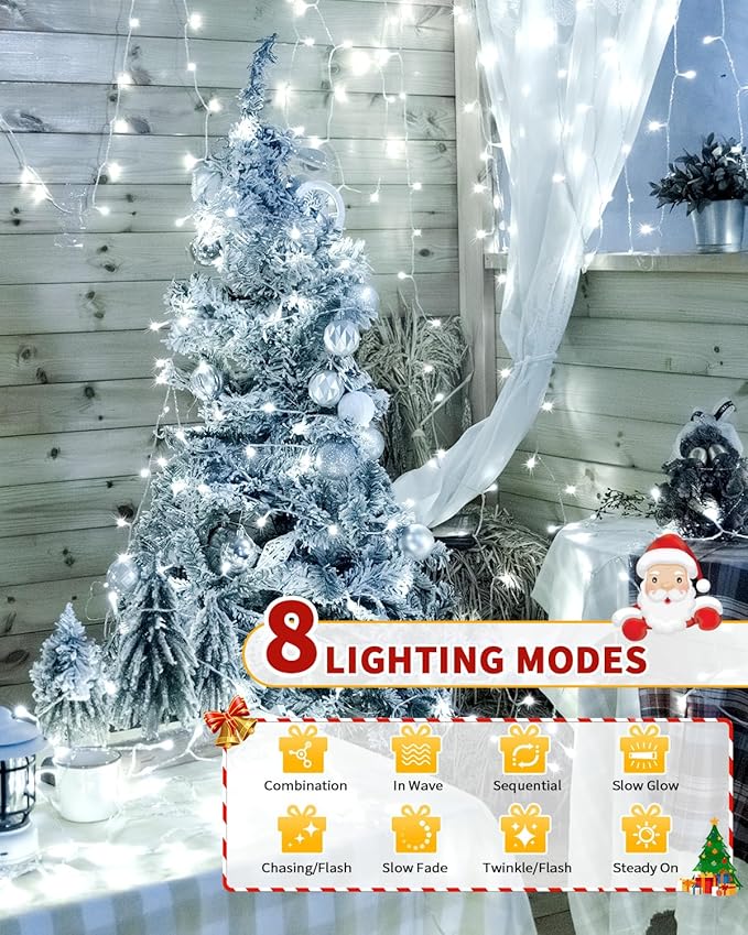 Christmas Lights String Outdoor Indoor, 1200 LED 403FT Cold White Xmas Tree Decorations Lights, Plug in Twinkle Fairy Light with Remote Timer Dimmable for Room Yard Holiday Party Wedding Camping Decor