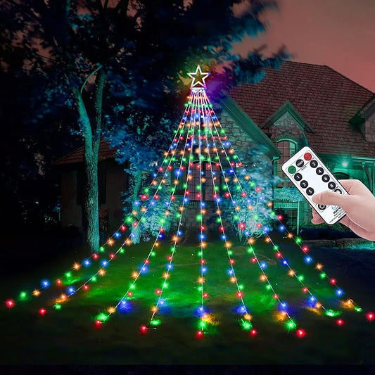 Decute Christmas Decorations Outdoor String Lights 8 Modes and Timer with Remote, Waterproof 320 LED Halloween Tree Lights Star Lights for Yard Garden Backyard Wedding Holiday Decor Multicolor