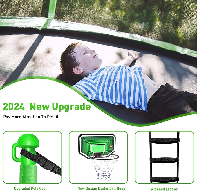 DeepRoar 2026 Upgraded 8FT 10FT 12FT 14FT 15FT 16FT Outdoor Tranpoline for Kids, Big tranpoline with Basketball Hoop, Lights, Sprinkler & Socks, Heavy Duty tranpoline 1500LB, ASTM Approved Tranpoing
