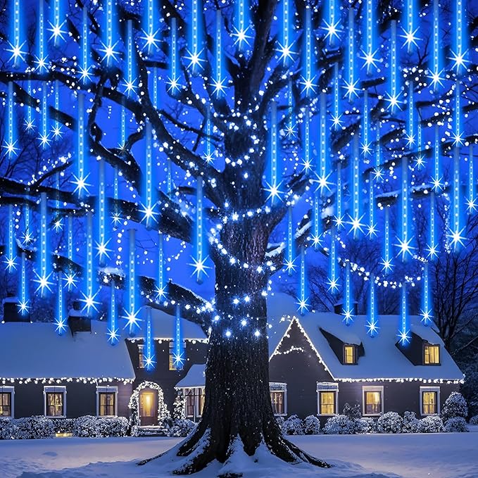Christmas Lights Outdoor UL Certified 24 Tubes 576 LEDs (Equivalent to 3 Sets of 8 Tubes) Meteor Shower Light Falling Rain Drop Icicle Lights for Christmas Decorations Halloween Party, Blue