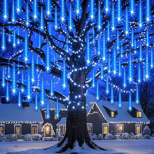 Christmas Lights Outdoor UL Certified 24 Tubes 576 LEDs (Equivalent to 3 Sets of 8 Tubes) Meteor Shower Light Falling Rain Drop Icicle Lights for Christmas Decorations Halloween Party, Blue