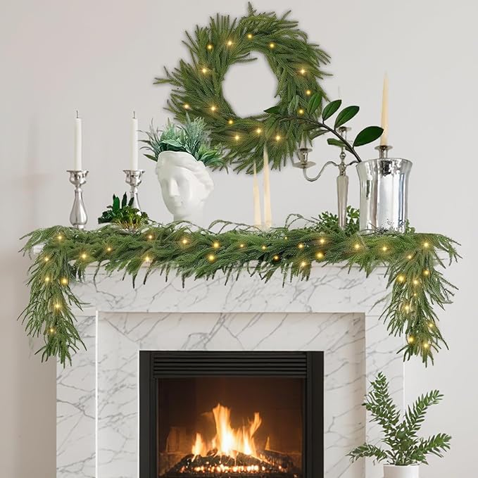 6 Ft Norfolk Pine Garlands, Real Touch Winter Pine Garland, Dense Green Artificial Greenery Garland for Table, Mantle, Staires, Wall, Indoor, Outdoor Christmas Decorations