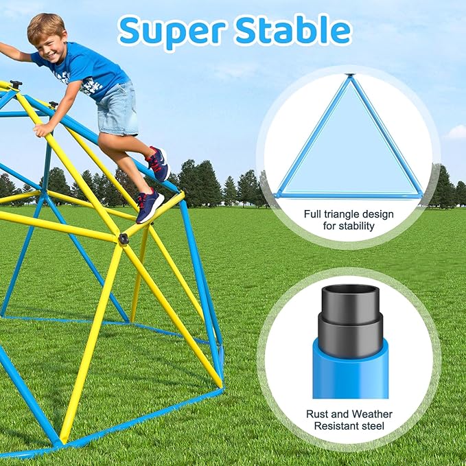 Climbing Dome,10 FT Dome Climber with Rainbow Saucer Swing Outdoor&Indoor Anti-Rust Metal Jungle Gym For Backyard Play Equipment Geometric Dome Toddler Climbing Toys Great Gift for Kids Aged 3 to 8