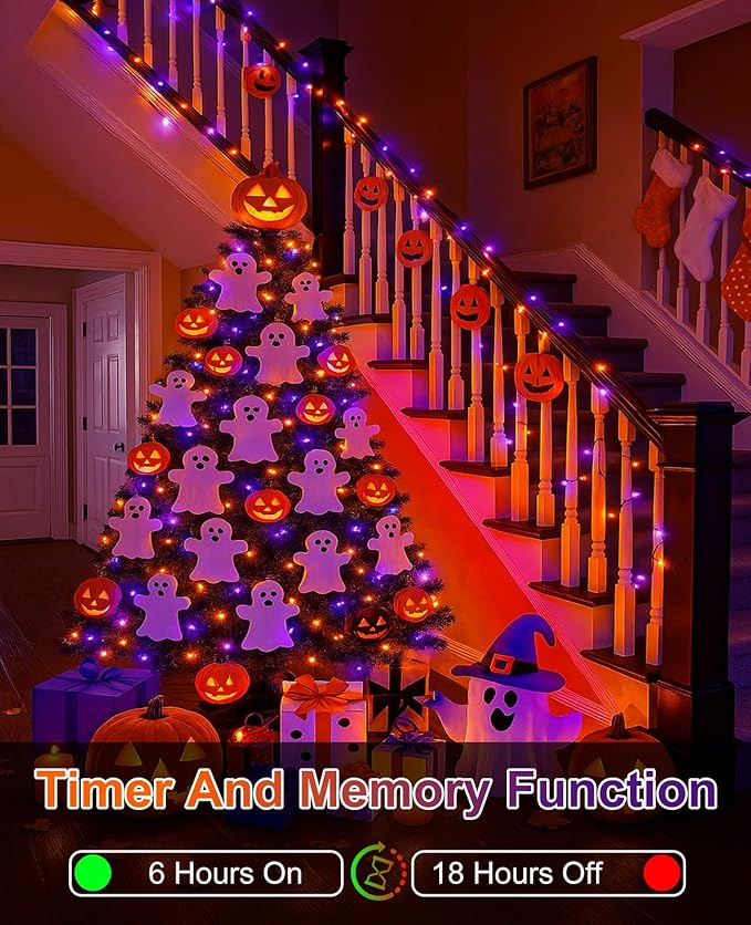 40FT 120 LED Christmas Lights Outdoor, Purple Orange Christmas String Lights Waterproof, 8 Modes Connectable Christmas Tree Lights for Indoor Home Patio House Holiday Decorations