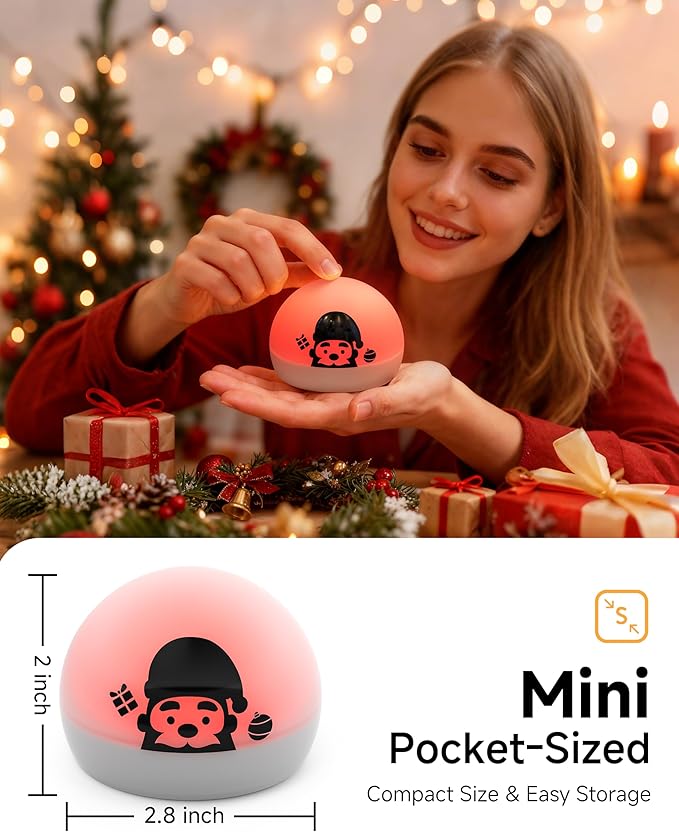 ZEEHOO Santa Night Light, Christmas LED Atmosphere Lamp with Santa Silicone Cover, Portable Wireless Egg Lamp for Xmas Decoration, Dimmable Bedside Night Light, Kids Gift, Christmas Lights for Room