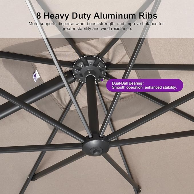 PURPLE LEAF 10' X 13' Rectangle Cantilever Umbrella with Base Outdoor Large Aluminum Patio Umbrella with 3-Year Fade Resistance Recycled Fabric and 360-degree Rotation for Deck Pool Garden, Sand Dune