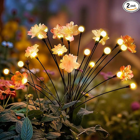 Solar Garden Lights, Decorative Christmas Lights, Outdoor Christmas Decorations, Decorative Solar Flowers Light for Outside, Fairy Lights for Patio Porch Yard Decor (2 Pack)